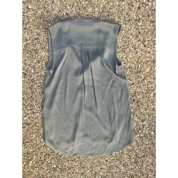 Vince Gray Silk Blend Tank Top XS Split Neck - Picture 3 of 4